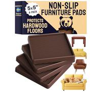 CasterMaster 5x5 Square Rubber Furniture Caster Cups with Anti-Sliding Floor Grip (Set of 4)