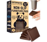 CasterMaster Non Slip Furniture Pads- 2x2 Square Rubber Anti Skid Caster Cups, Leg Coasters- Couch, Chair, Feet, and Bed Stoppers- Anti-Sliding Floor Protectors for Furniture (Set of 4) Brown