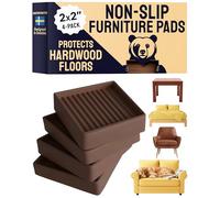 CasterMaster Non Slip Furniture Pads- 2x2 Square Rubber Anti Skid Caster Cups, Leg Coasters- Couch, Chair, Feet, and Bed Stoppers- Anti-Sliding Floor Protectors for Furniture (Set of 4) Brown
