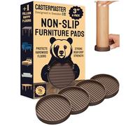 CasterMaster Non Slip Furniture Pads - 3x3 Brown Round Rubber Anti Skid Caster Cups Leg Coasters - Couch, Chair, Feet, and Bed Stoppers with Anti - Sliding Floor Grip (Set of 4)