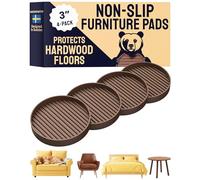 CasterMaster Non Slip Furniture Pads - 3x3 Brown Round Rubber Anti Skid Caster Cups Leg Coasters - Couch, Chair, Feet, and Bed Stoppers with Anti - Sliding Floor Grip (Set of 4)