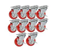 Casters 10pcs Mute Caster Wheels with Brakes 1.5" Polyurethane Furniture Caster Small 2" Swivel Castor Wheels Replacement Wheels Fitting for Table Trolley Bed Workbench,Red-2inch