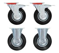 Casters 125mm Black Rubber 4pc (2 swivel+2 fixed) Plate 100x80mm Zinc Heavy-Duty