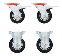 Casters 4pc Black 100mm Rubber Wheels Zinc-Coated Iron Plate 100x80mm 2pc brake