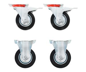 Casters 4pc Black 100mm Rubber Wheels Zinc-Coated Iron Plate 100x80mm 2pc brake