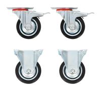 Casters 4pc Black 75mm Rubber zinc-coated iron plate 81x67mm, 2 swivel 2 fixed.