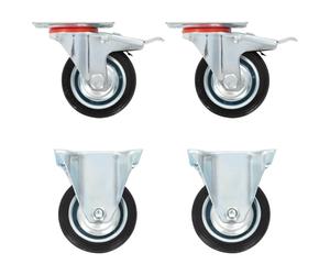 Casters 4pc Black 75mm Rubber zinc-coated iron plate 81x67mm, 2 swivel 2 fixed.