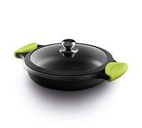 Castey F3-IR24 Induction Shallow Casserole with Tempered Glass Lid and Silicone Side Handles, 24 cm, Cast Aluminium, Black