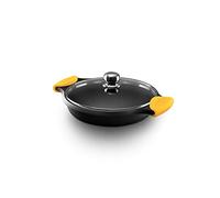 Castey Shallow Casserole with Tempered Glass Lid, 24 cm, Cast Aluminium, Black and Yellow, 30 x 24 x 6 cm