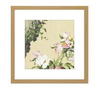 Castiglione Paeonia Flower Plant Painting 8X8 Inch Square Wooden Framed Wall Art Print Picture with Mount Artery8 Light Oak One Size