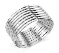 Castillna Glossy Plain Stainless Steel Bangle Bracelets Set for Women, Silver, Set of 7 Pieces, 8.4 inches, Metal