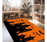 Castle Area Rug, Halloween Gothic Bat Window Halloween Orange Low Pile Foam Rectangle Floor Carpets Edge Binding Rugs for Living Room Bedroom Under Table Dining Decor 4' X 6'