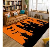Castle Area Rug, Halloween Gothic Bat Window Halloween Orange Non-Slip Edge Binding Home Rectangle Carpet Rugs for Living Room Bedroom Under Bed Apartment Decor 5' X 7'