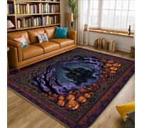 Castle Area Rug, Spooky Gothic Pumpkins Trees Halloween Violet Low Pile Sponge Home Indoor Pattern Carpets Non Shedding Rugs for Living Room Bedroom Dining Desk Office Decor 5' X 7'