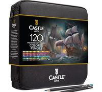 Castle Art Supplies 120 Colouring Pencils Zipper-Case Set | Quality Soft Core Coloured Leads for Adult Artists, Professionals and Colourists | in Neat, Strong Carry-Anywhere Zipper Case