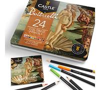 Castle Art Supplies 24 Colouring Pencils Set - Botticelli Palette | Quality, smooth coloured cores for adults - ideal sketching, colouring, and drawing - superior blending and layering, tin