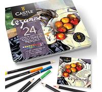 Castle Art Supplies 24 Colouring Pencils Set - Cezanne Inspired Palette | Quality, smooth coloured cores for adults - ideal sketching, colouring, and drawing - superior blending and layering, tin