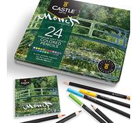 Castle Art Supplies 24 Colouring Pencils Set - Monet Inspired Palette | Quality, smooth coloured cores for adults - ideal sketching, colouring, and drawing - superior blending and layering, tin