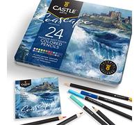 Castle Art Supplies 24 Colouring Pencils Set - Seascape Themed Palette | Quality, smooth coloured cores for adults - ideal sketching, colouring, and drawing - superior blending and layering, tin