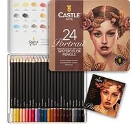 Castle Art Supplies 24 Watercolour Pencils Set - Portraits Palette | Premium, selected vibrant colours for adults - draw and paint at the same time - special gifting tin box included