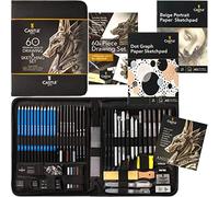 Castle Art Supplies 60 Piece Drawing & Sketching Set | Quality Graphite, Charcoal, Pastel, Water Soluble Pencils + Sticks, Fineliners | for Professional and Adult Artists | in Carry-Anywhere Zip Case