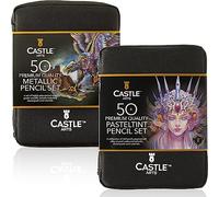 Castle Art Supplies Metallic and Pasteltint Colored Pencils Bundle | Complete Set for Adult Artists and Professionals| Quality Wax Cores and Soft, Sumptuous Tones | In Durable Zipper Travel Case
