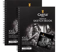 Castle Art Supplies Premium Sketch Books 9in x 12in | Double Sketch Pad Pack | 200 Sheets of Quality 90gsm Paper | for Adult Artists and Learners | Spiral Bound for Versatility