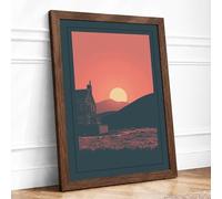 Castle at Dawn Vintage Framed Wall Art Print A1 (84.1×59.4cm) Walnut, Wall Decor for Living Room, Bedroom, Office & Home, Ready to Hang, Art Gift