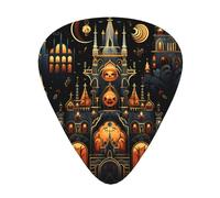 Castle at night printed guitar picks, 12-piece set with thin, medium, and thick styles, comes with a storage case