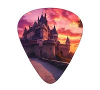 Castle at Sunset Guitar picks, thin, medium, heavy, 12 pieces, suitable for guitar, bass, electric guitar, ukulele, wear-resistant guitar picks,
