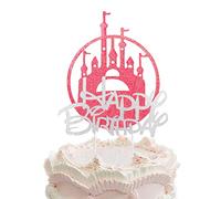 Castle Birthday Cake Topper Pink Glitter Princess Castle Cake Pick for Girl Happy Birthday Baby Shower Party Cake Decoration
