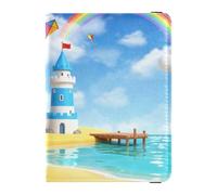 Castle by The Sea with Rainbow Leather Passport Holder for Travel Secure Hidden Passport Book Holders for Women Business Trip