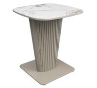 castle ceramic side table with beige wooden base in white