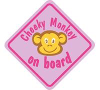 Castle CHEEKY MONKEY ON BOARD Pink Diamond Hanging Car Window Sign