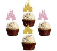 Castle Cupcake Toppers - Princess Girl 1st 2nd 3rd 4th 5th Birthday Cupcake Toppers - Gender Reveal - Wedding Party Decorations Glitter - 24 Pcs