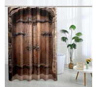 Castle Door Shower Curtain with Hooks European Style midcentury Retro Farmhouse Wooden Brown Polyester Bathroom Accessories Waterproof for Walk in Home Hotel stall Bathtub Shower Curtain 72x72inch
