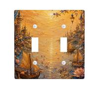 Castle Double Light Switch Cover Plate Romantic Fantasy Summer Boat Lantern Orange Plastic Standard Size Decorative Wall Plates for Living Room