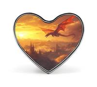 Castle Dragon Sunset Heart Badge Pin Metal Reel Pins Memorial Brooch Button Lapel Pins for Backpack Wedding