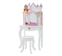 Teamson Kids Dreamland Princess Play Vanity Set with Mirror, Shelf, Storage Drawer, Stool, and Accessories for 12" Dolls, White and Pink