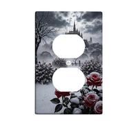 Castle Duplex Outlet Covers Wall Plate, Winter Gothic Snow Roses Winter Red Plastic Standard Size Double Power Outlet Cover Plate for Home Living Room New Apartment Decor