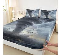 Castle Fairy 3D Tornado Fitted Sheet,Full Size Lightning Collections Natural Disaster Theme,Soft Decorative Fabric Bedding Deep Pocket for Children Teens Young Boys Girls,with 2 Pillowcases