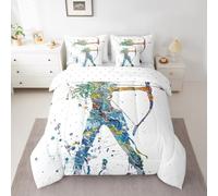 Castle Fairy Archery Reversible Comforter Set 7 Piece Queen Size,Sport Event Bed Sheet Set for Boys Girls Watercolor Theme Bedding Set with Comforter,Fitted & Flat Sheet,Pillowcase