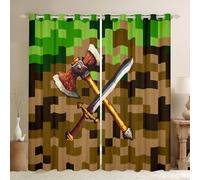 Castle Fairy Axe Sword Window Curtains,Camouflage Blocks Privacy 30-50% Blackout Curtain for Window Miner Theme Shade Windows Covering for Bedroom Pixel Style Drapes 2 Panels,52Wx63L