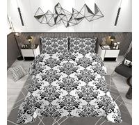 Castle Fairy Baroque Boho Bedding Set Vintage Gothic Quilted Comforter Set Queen Size,Damask Duvet Insert with 2 Pillow Shams for Kids Girls Room Decor,White