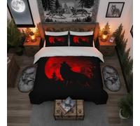 Castle Fairy Black Evening Red Moon Duvet Cover King Lonely Howling Wolf Theme Bedding Sets Black Base Gothic Style 3 Pieces Comforter Sets(1 Duvet Cover 2 Pillow Cases),No Comforter