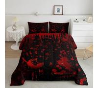 Castle Fairy Black Red Spider Comforter Set,Blood Fingerprint Bedding Set for Kids Girls Women,Adults Terror Theme Comforter,Spider Web Quilted Duvet Set Bedroom Collection Twin Size 2Pcs