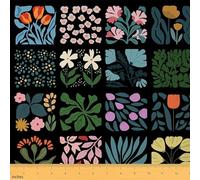 Castle Fairy Boho Floral Indoor Outdoor Fabric,Botanical Soft Flannel Polyester No Stretch Vintage Abstract Crafts & Sewing Supplies DIY Fabrics,1 Yard Pre-Cut,36" L x 59" W Black Green