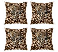 Castle Fairy Cheetah Pattern Throw Pillow Cover,Leopard Print 16"x16" Double Sides Print Cushion Cover for Bed Sofa,African Wildlife Animal Square Couch Pillow Cover,4 Pack