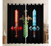Castle Fairy Colorful Sword Window Curtain,Sandbox Building Games Living Room Decor Curtains,Kids Adult,Geometric Block Window Treatment Modern Miner Black 30-50% Blackout Drapes 2 Panels,42Wx84L