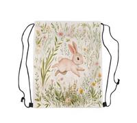 Castle Fairy Cute Rabbit Drawstring Backpack Daisy Flowers Green Grass Gym Cinch Sack Sports Draw String Knapsack Happy Easter Theme Animal Modern Bag for Trip Camping Climbing 13"x16"